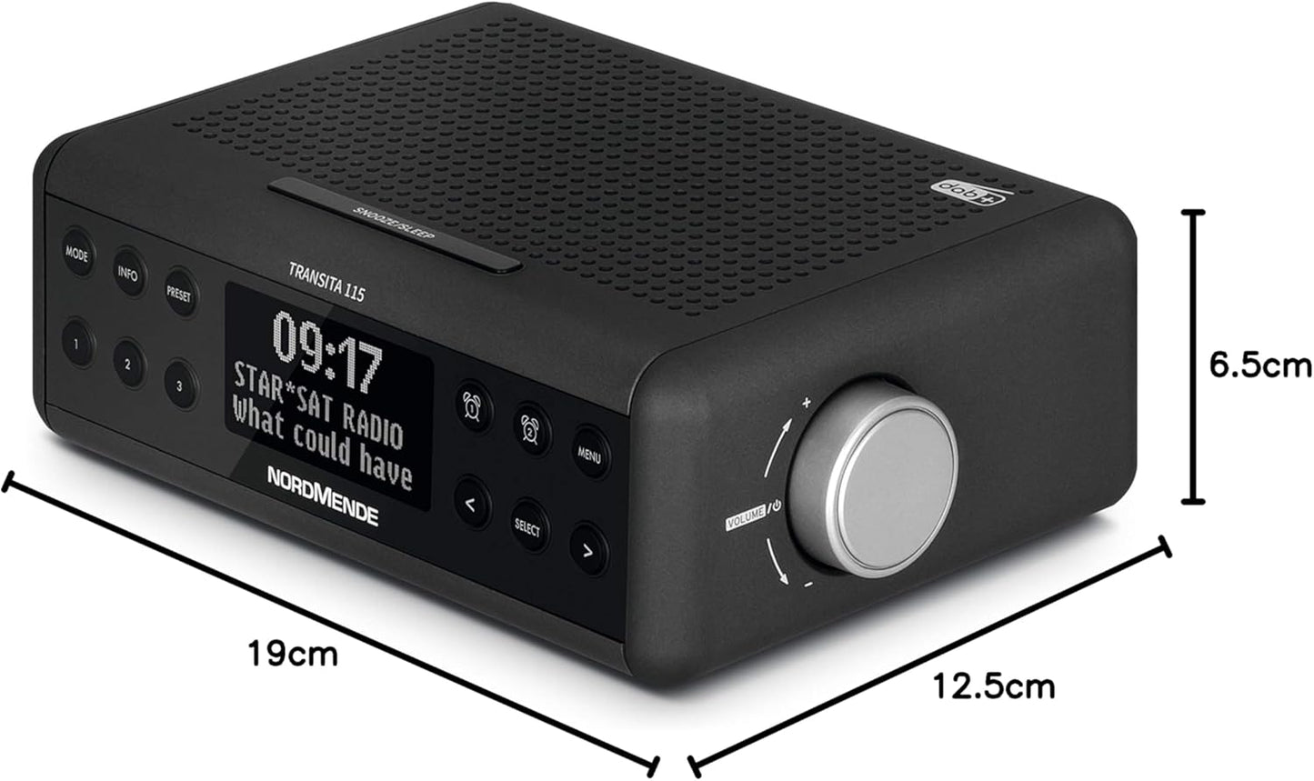 Nordmende Transita 115 Digitaler Radiowecker - DAB+/FM - 3W - Doppelalarm - OLED-Display - Anthrazit - 19,3 x 11,5 x 6,6 cm