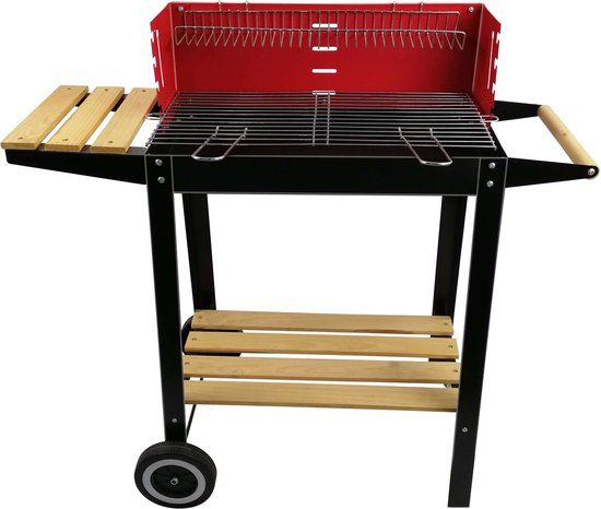 BBQ Collection Holzkohlegrill – Holzkohlegrill mit Rädern – Grill mit verstellbarem Rost und Windschutz – Grill mit Seitentisch – Schwarz