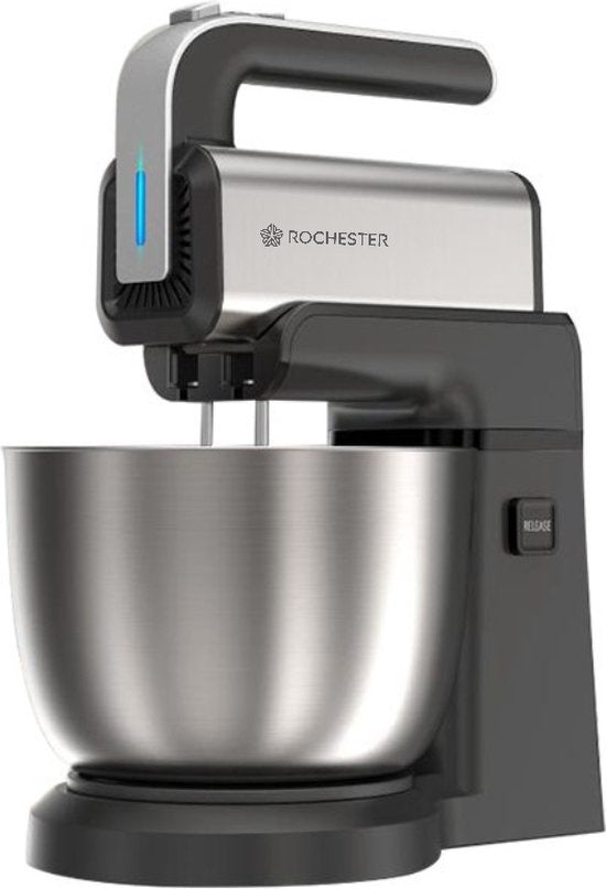 Rochester Handmixer mit Rührschüssel - Küchenmaschine - 5 Geschwindigkeitsstufen - Edelstahl