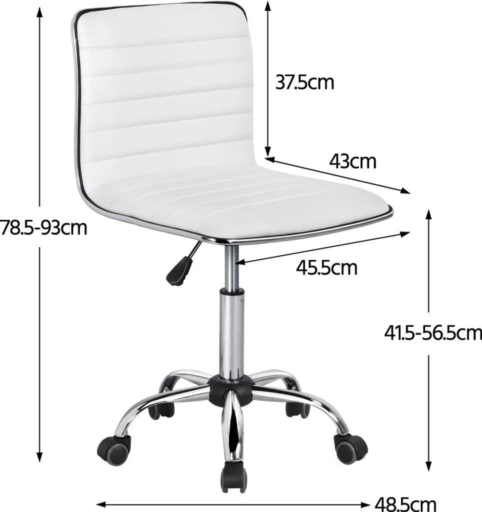 Yaheetech Bürostuhl ohne Armlehnen 48,5 x 48,5 x 78,5–93 cm – Weiß – Verstellbarer Drehstuhl mit Rollen