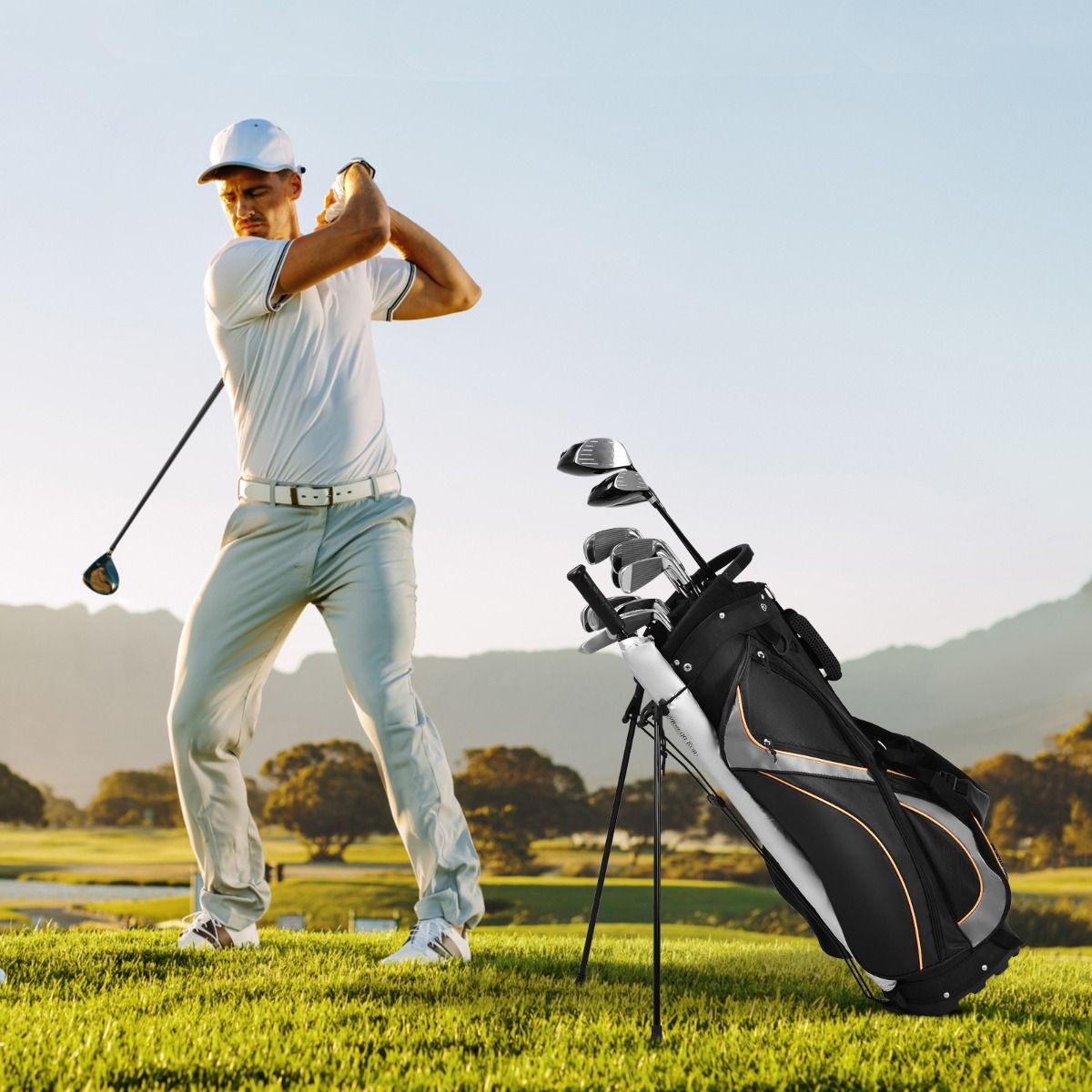 Coast Golftasche – Organizer mit 8 Fächern – System mit zwei Trageriemen – schwarz
