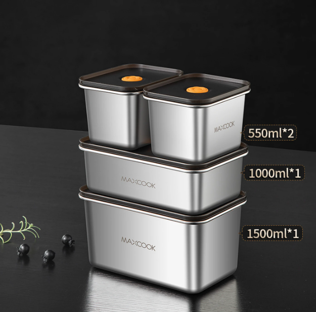 Maxcook Edelstahl-Lebensmittelbehälter, 4er-Set – Silber – Edelstahl 304