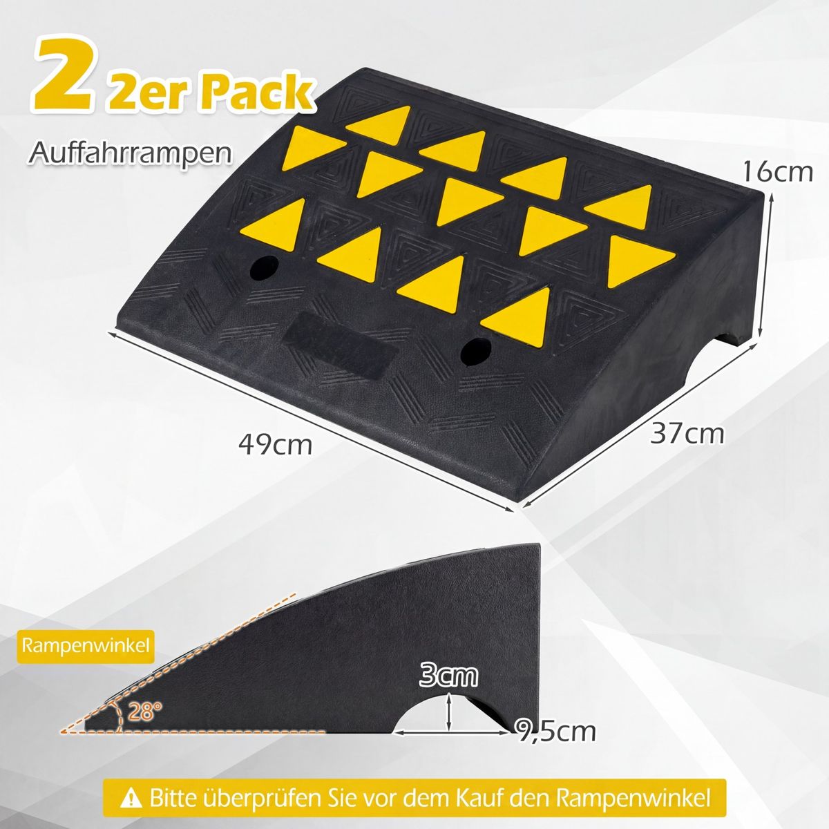Coast Bordsteinüberfahrhilfe – 15 Tonnen Tragkraft – rutschfester Gummi – schwarz/gelb – 49 x 37 x 16 cm