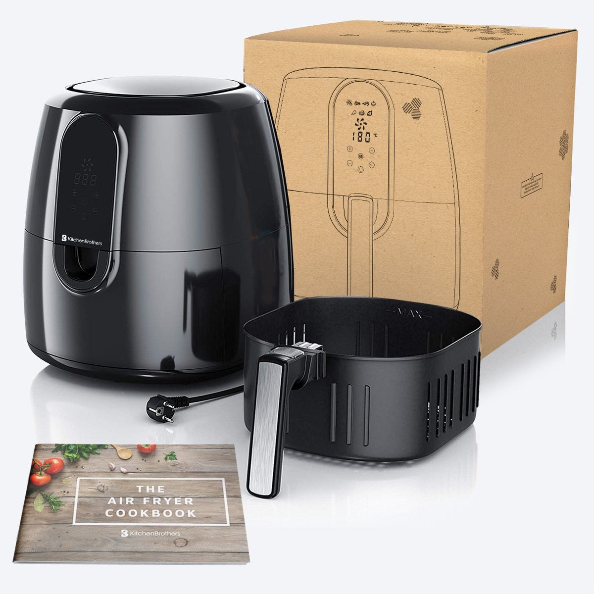 KitchenBrothers Airfryer XXL - Heißluftfritteuse XL - 1890W - 7.2L - Schwarz