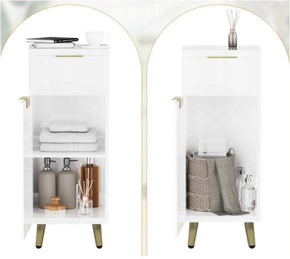 Woltu Waschtischunterschrank – mit 2 Flügeltüren, verstellbarem Einlegeboden und goldenen Details – für die Montage unter dem Waschbecken – weißes und goldenes Verbundholz – 60 x 60 x 30 cm