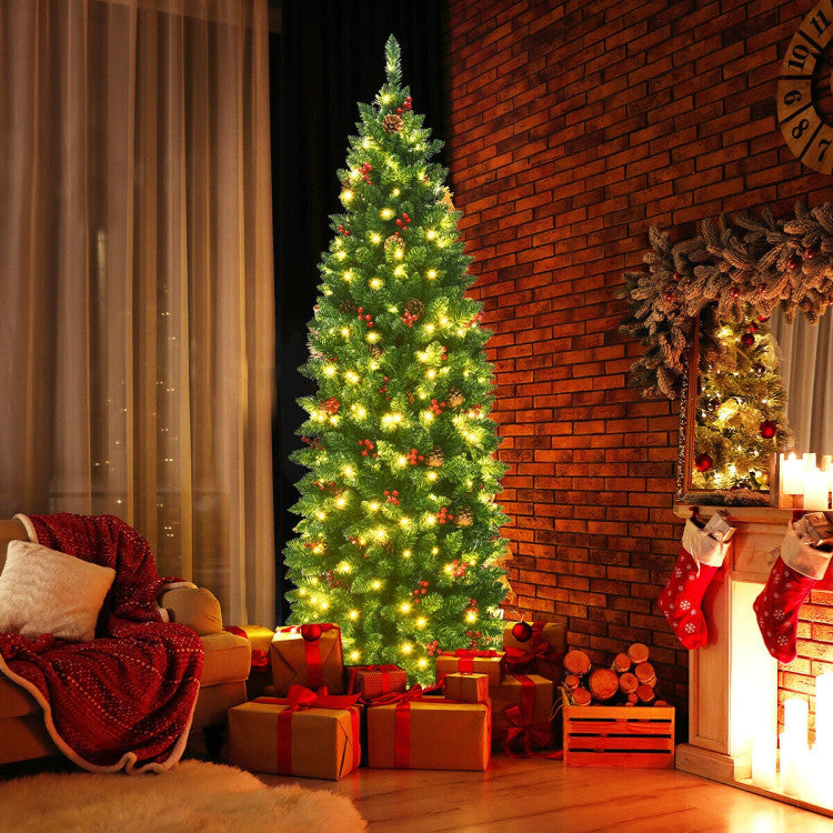 6,5 Fuß vorbeleuchteter, klappbarer Bleistift-Weihnachtsbaum