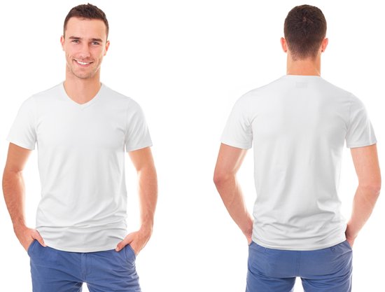 Milanoro - 4er-Pack extra lange Baumwoll-T-Shirts - Weiß - V-Ausschnitt - S