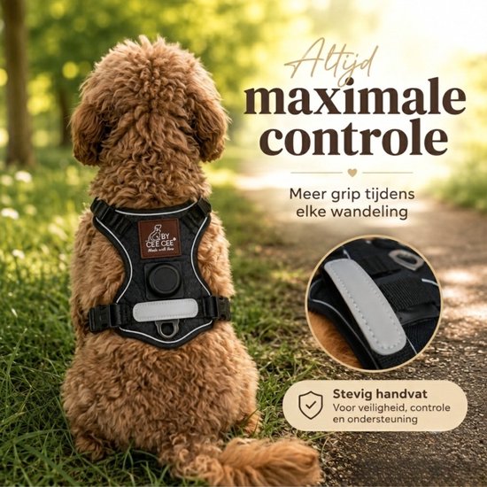 By Cee Cee Hundegeschirr – Anti-Zug-Geschirr – Y-Geschirr für Hunde – Reflektierendes Hundegeschirr – Schwarz – Größe S