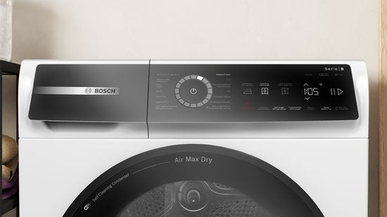 Bosch WRB247D0FG – Serie 8 – Wäschetrockner – Wärmepumpentrockner – 9 kg – Energieeffizienzklasse A – Selbstreinigender Kondensator – Dauerhaft energieeffizient – Air Max Dry: perfekte Trockenergebnisse und geringer Energieverbrauch.