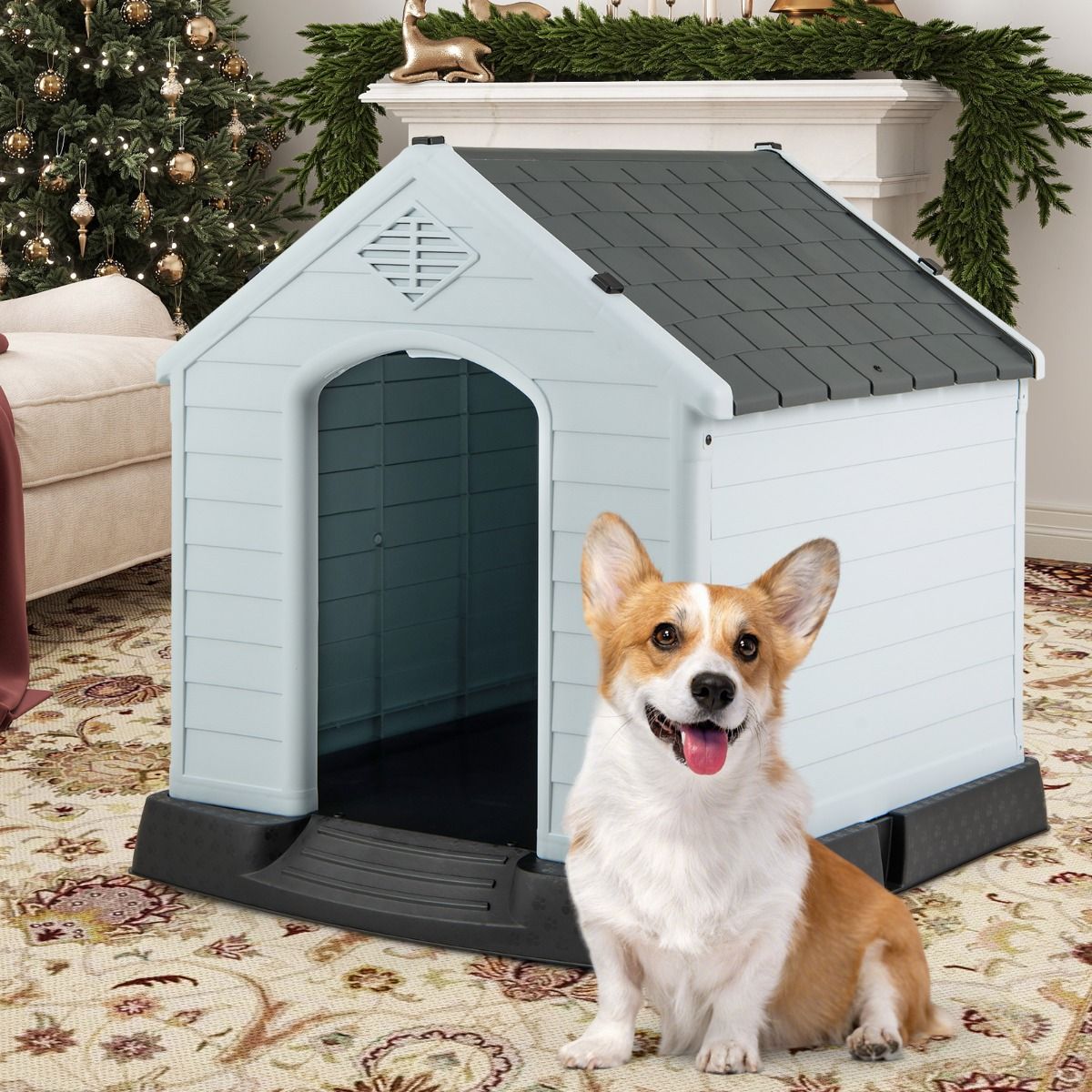 Coast Hundehütte aus Kunststoff – erhöhter Boden – wasserdichtes Dach – grau – 70 x 65 x 71,5 cm