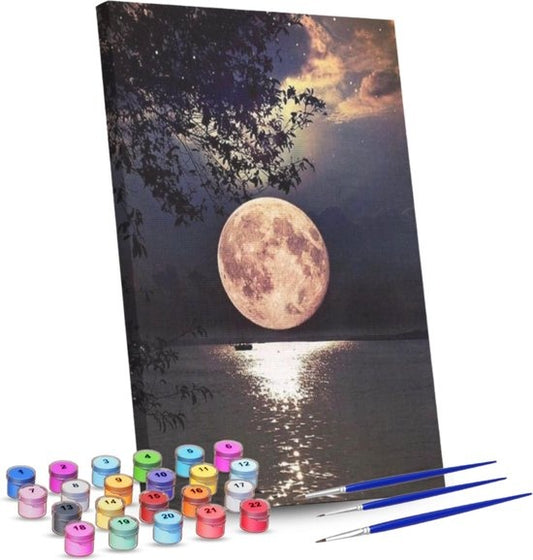 RubyeÂ® Malen nach Zahlen Erwachsene - Vollmond - Farben und Pinsel enthalten - Leinwand Malen nach Zahlen - 40x50cm