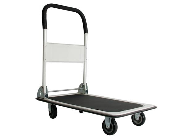Toolland Plattformwagen - 74 x 48 cm - Zusammenklappbar - 2 Bockrollen und 2 Lenkrollen - Gummimatte und Softgrip-Griff - Max. Belastung 150 kg - Schwarz/Weiß