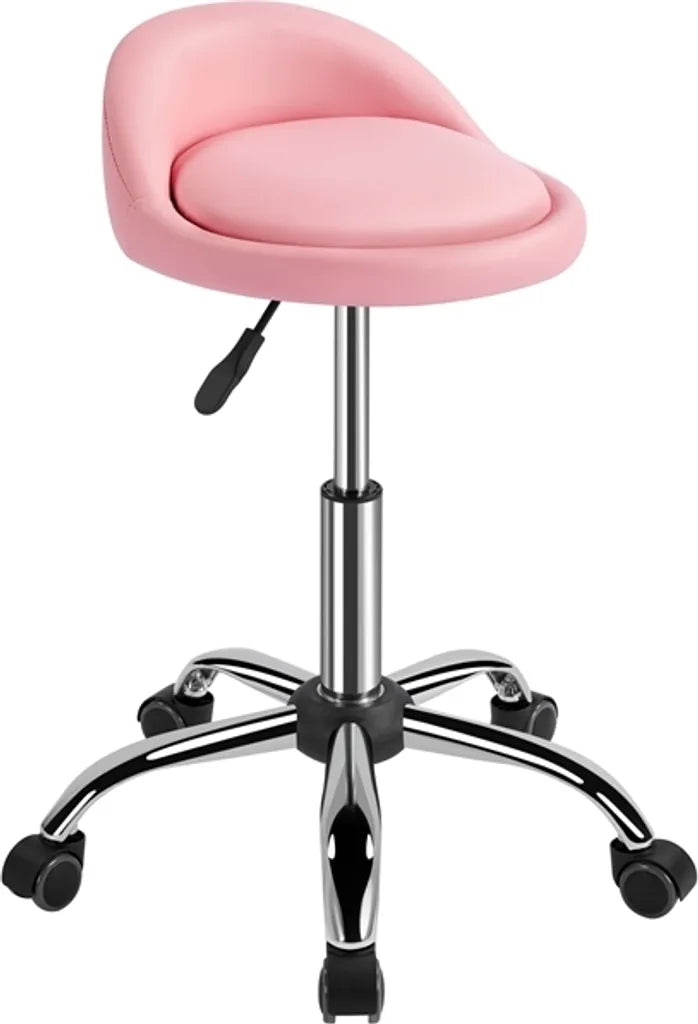 Yaheetech Verstellbarer Arbeitshocker mit Rollen und Rückenlehne – Rosa – 46,5–61 cm