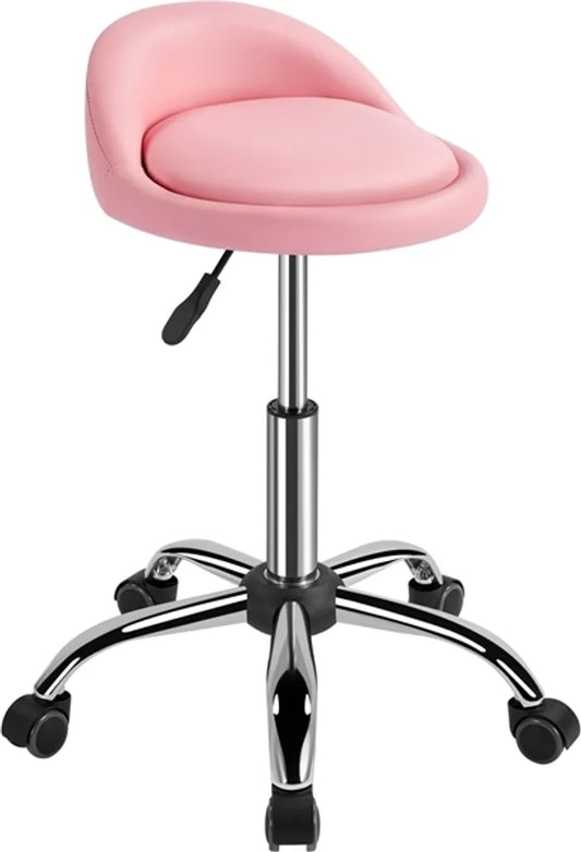Yaheetech Verstellbarer Arbeitshocker mit Rollen und Rückenlehne – Rosa – 46,5–61 cm