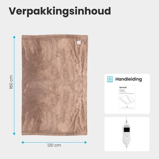 Auronic Electric Blanket - Wärmedecke - 9 Wärmestufen - 1 Person - 160x120cm - Hellbraun