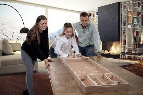 Shuffleboard-Wettkampfmodell aus Holz, 200 cm – inklusive 30 Shuffleboard-Steine – Shuffleboard aus Multiplex-Holz für zu Hause und die Freizeit – Gesellschaftsspiel – Longfield