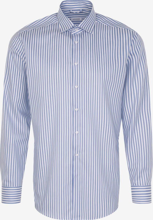 SEIDENSTICKER Regular Fit Business Hemd Blau Denim/Weiß, Langarm, Kentkragen