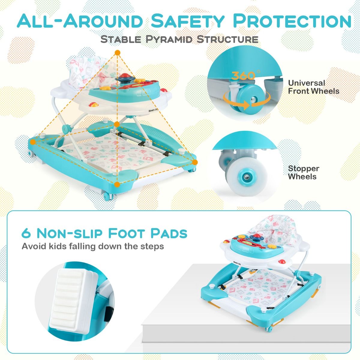 Coast 6-in-1 Lauflernwagen 71,5 x 62 x 50,5-54,5 cm Weiß/Blau mit abnehmbarem Spielbrett und verstellbarem Fußpolster