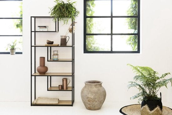 LIFA LIVING Offener Hängeschrank - Aufbewahrungsschrank - Bücherregal - Industrial - Schwarz - Holz & Metall - 82 x 34 x 175 cm