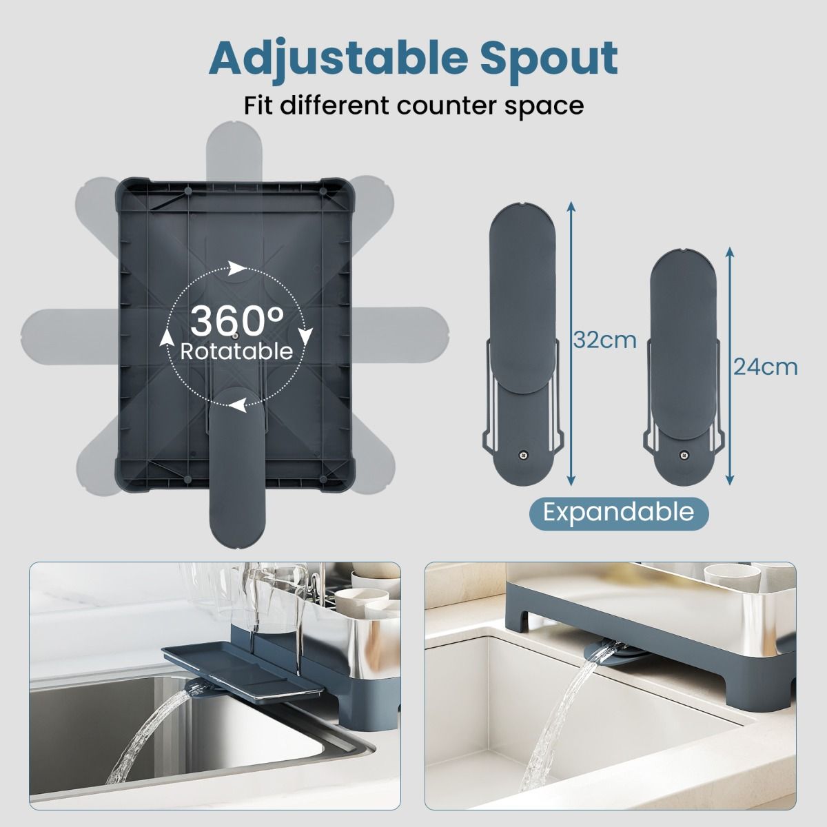 Coast Abtropfgestell mit zwei Ebenen – um 360° drehbarer Auslauf – Edelstahl – 57,15 x 31,75 x 39,37 cm – Silber/Grau