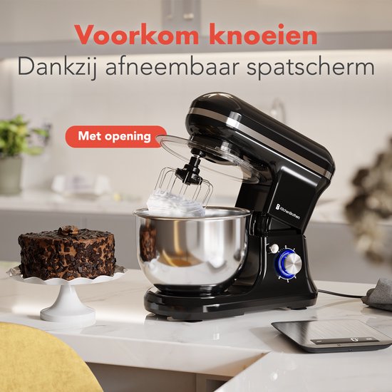 KitchenBrothers Küchenmaschine - Küchenroboter - 5L - Küchenmixer - 1200W - Schwarz