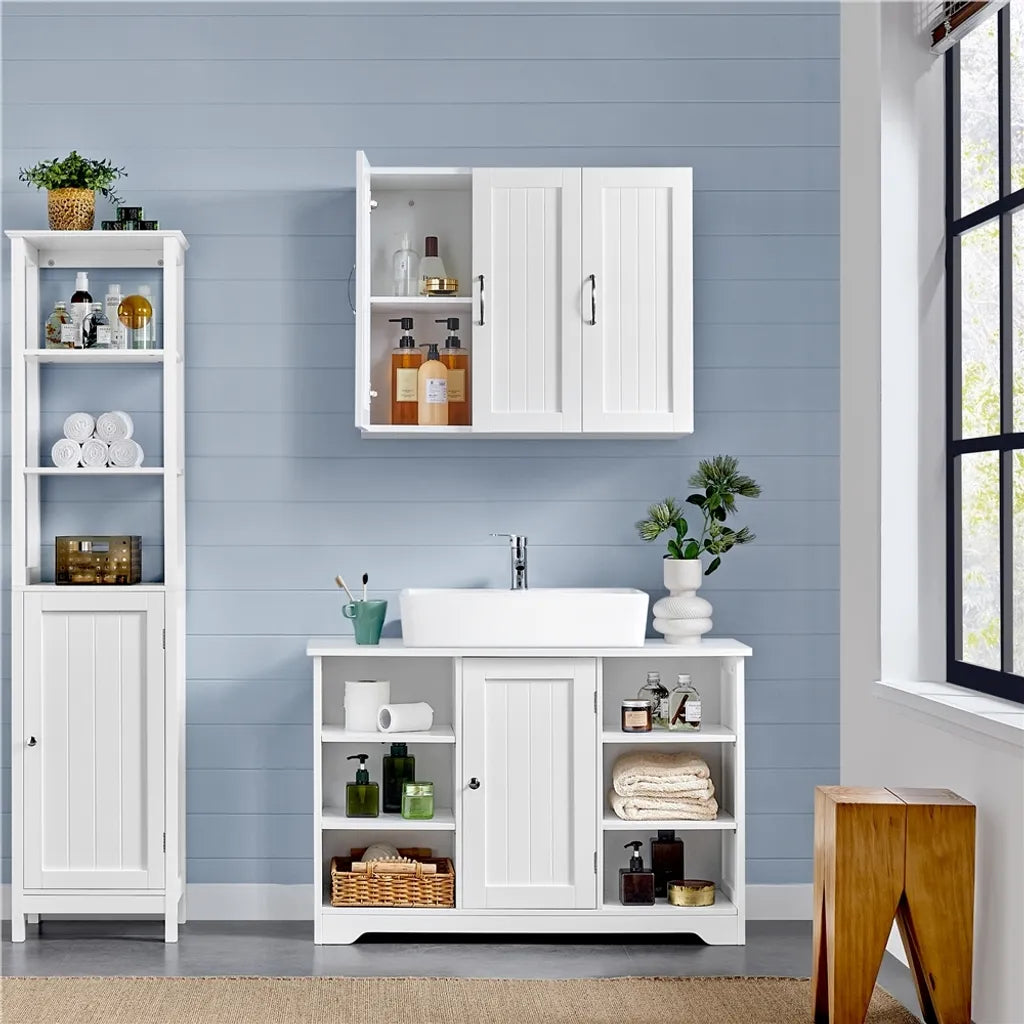 Yaheetech Hängeschrank – 3 Türen – verstellbares Regal – 75 x 31 x 60 cm – Weiß