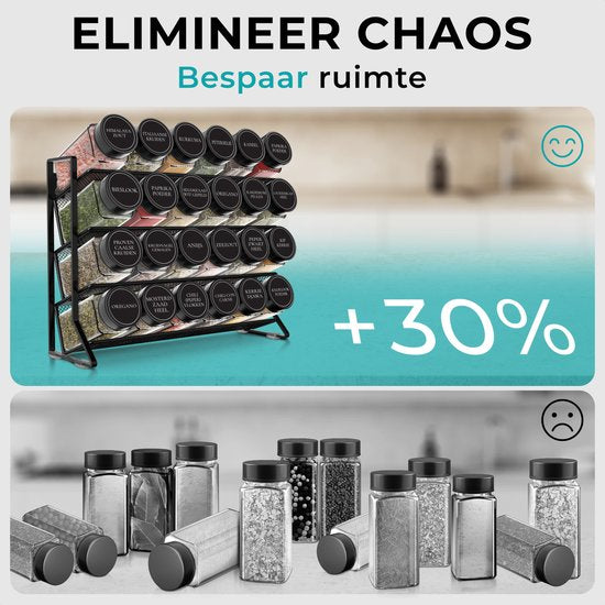Soothe Gewürzregal stehend und hängend für 24 Gewürzdosen - 4 Lagen - Gewürzorganisator - Gewürzregal - Gewürzregal - Schwarz