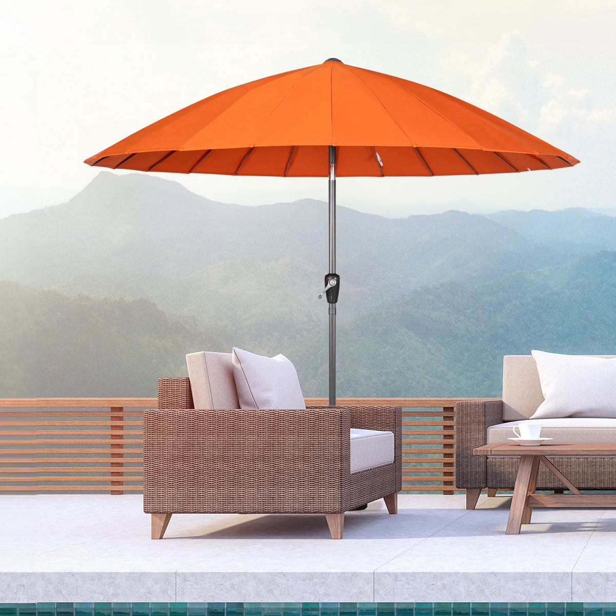 Angel Living Sonnenschirm – 250 cm – UV50+ – Neigbar – Mit Kurbel und Schutzhülle – Terrakotta