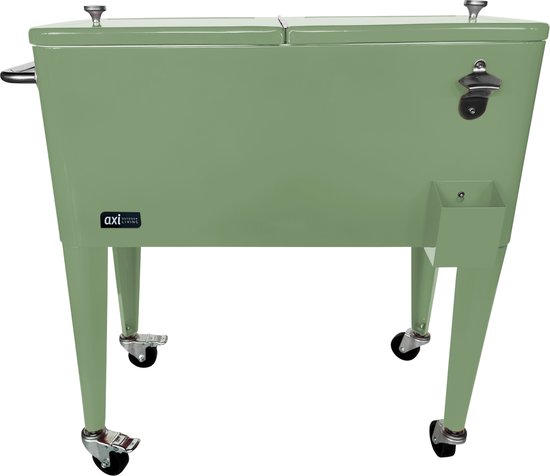 AXI Retro Cooler Grün – Kühlbox mit abnehmbarem Deckel und Flaschenöffner – Mit 2 Rädern und Bremse – 76 l Fassungsvermögen