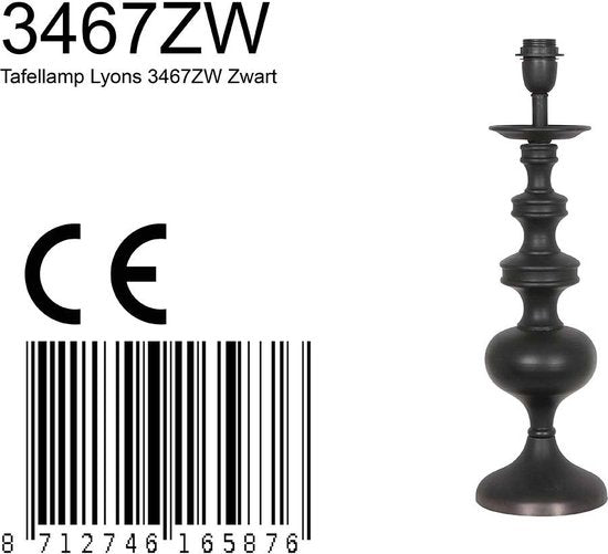 Anne Lighting Tischleuchte Lyons - schwarz - Metall - 15,5 cm - E27 Fassung - 3467ZW