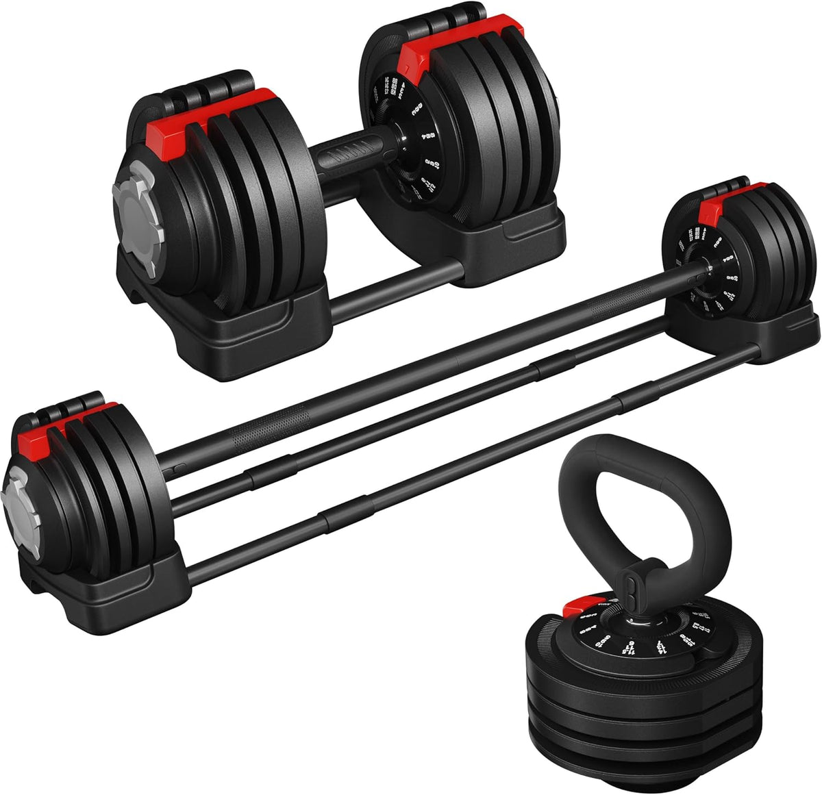 Yaheetech Verstellbares Hantelset – 18/24/40 kg – 3-in-1 – 12 Gewichtsstufen – Kurze Hantel, Kettlebell und Lange Hantel