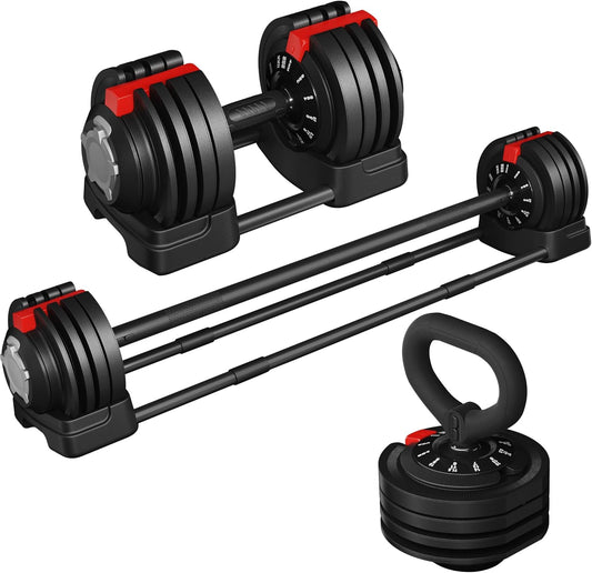 Yaheetech Verstellbares Hantelset – 18/24/40 kg – 3-in-1 – 12 Gewichtsstufen – Kurze Hantel, Kettlebell und Lange Hantel
