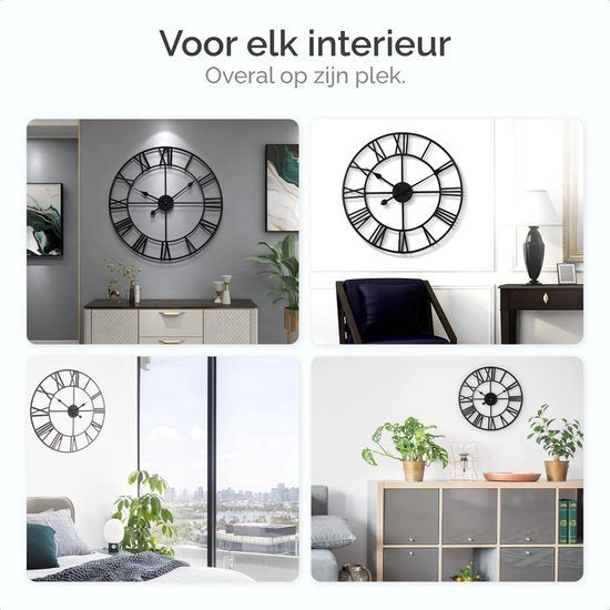 Goliving Wanduhr Industrial - Geräuschloses Uhrwerk - Moderne Wanduhr - Metall - Ø 60 cm - Schwarz