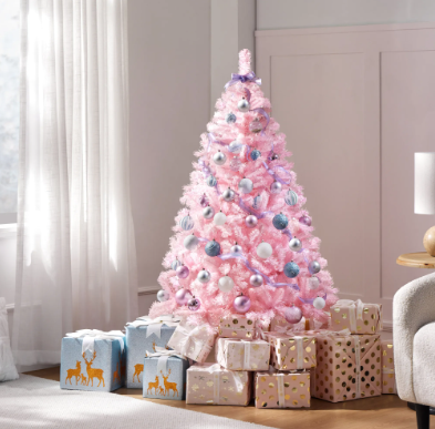 Yaheetech Kunstweihnachtsbaum 154 cm – Rosa – 398 Zweige – Zusammenklappbarer Ständer