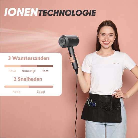 VAIVE Ionic Hairdryer mit Diffusor - Haartrockner 2000 Watt - Haartrockner mit Coolshot - 3 Einstellungen