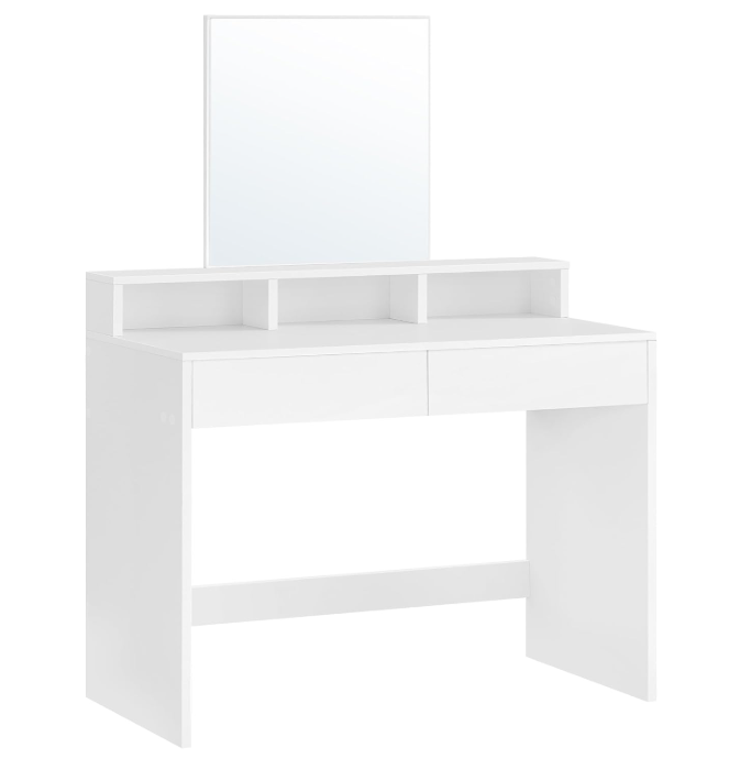 VASAGLE Schminktisch mit Spiegel – 2 Schubladen & 3 Fächer – Weiß – 40 x 80 x 140 cm