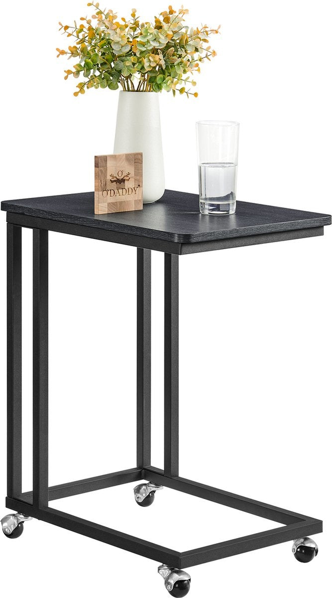 O'DADDYÂ® Beistelltisch - Beistelltische - Beistelltisch Metall mit Holz - Beistelltisch - Couchtische - Beistelltisch schwarz - Nachttisch mit Rollen - Beistelltisch Rollen - Beistelltisch - Beistelltische mit Rollen - 50 x 35 x 55 cm - schwarz - grau