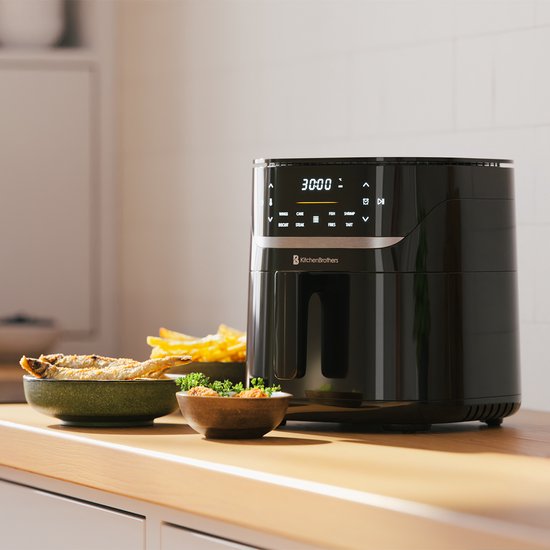 KitchenBrothers Airfryer XL - 5L - 1500W - Heißluftfritteuse - 80ºC bis 200ºC - 8 Kochprogramme - Schwarz