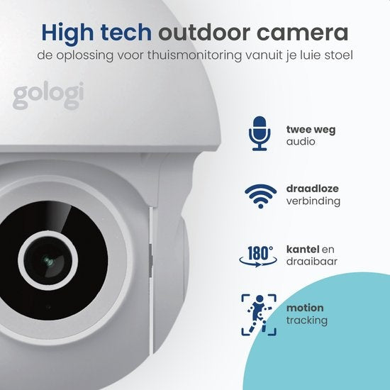 Gologi - Superior Sicherheitskamera 2 - Außenkamera mit Nachtsicht - Wand- und Dachmontage - 4MP - Mit Wifi und App - Weiß