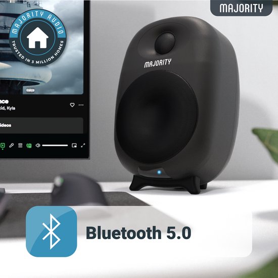 Majority D80 Regallautsprecher - mit Bluetooth - 80 Watt - integrierte Verstärker - HDMI ARC-Anschluss - schwarz