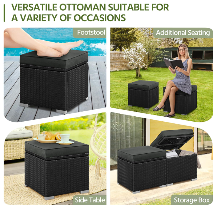 Yaheetech Rattan-Hocker, 2er-Set, schwarz/grau, 39,4 x 39,4 x 40,6 cm