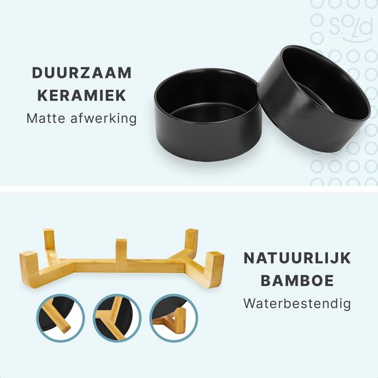 S.old Futternapf und Trinknapf - Mit Ständer - 2x 800 ml - Größe M - Schwarz