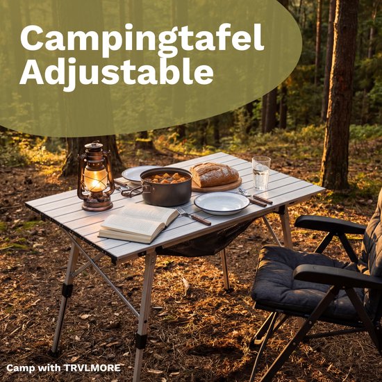 TRVLMORE Campingtisch Verstellbar - 90x52x71cm - Klapptisch mit Aluminiumrahmen - Leichtgewicht - Campingtisch - Klapptisch - Silber