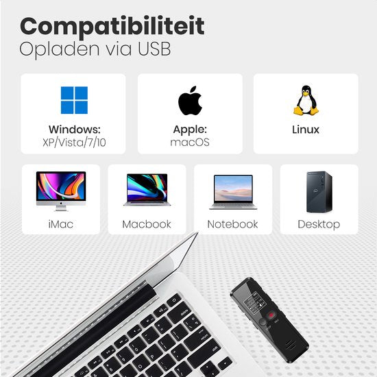 Auronic Digitales Diktiergerät - Diktiergerät - 8GB Speicher - Rauschunterdrückung - USB wiederaufladbar - Abhörgerät - Schwarz