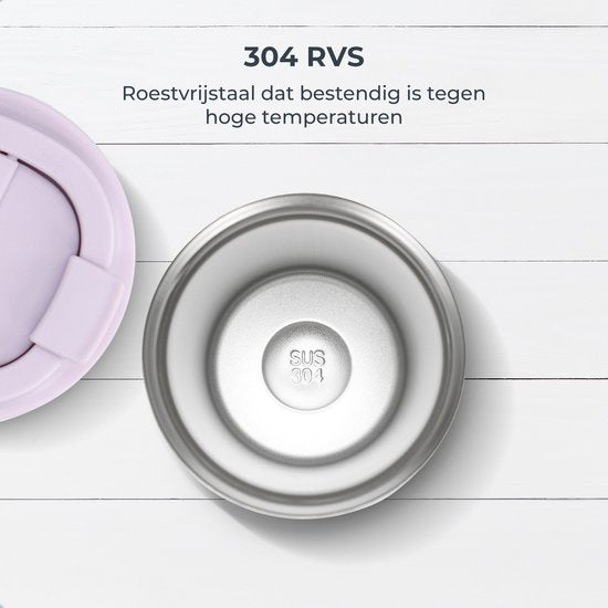 Castagnola Thermos Cup - Kaffeebecher To Go - Reisebecher für Kaffee und Tee - Teebecher - 380 ML - Edelstahl - Light Purple