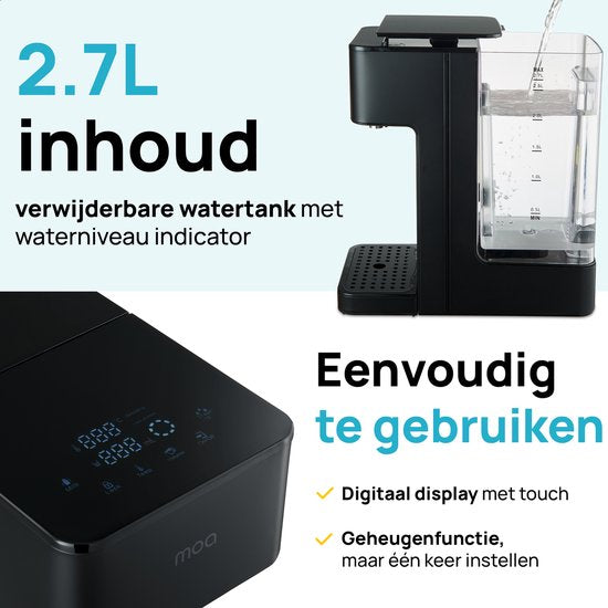 MOA Heißwasserspender 2.7L mit Temperaturregelung - Wasserkocher - 45-100°C - Heißwasserhahn - Milchfunktion - BPA-frei - Edelstahl - Schwarz