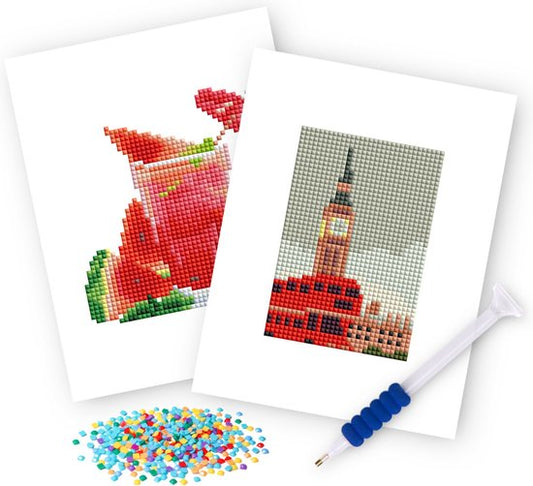 Rubye® Mini Diamantbilder - 2 Stück - Set - Erwachsene - Diamantbilder Kinder - Big Ben & Watermelon Cocktail- 15x20cm