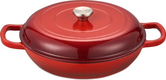 MOA Gusseisen-Kasserolle - 3,5L - Für alle Wärmequellen inkl. Induktion - Mit Deckel - Ø 30cm - Antihaftbeschichtung - Rot