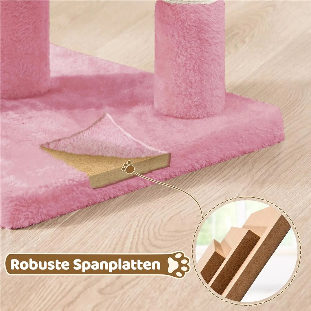 Yaheetech Kratzbaum mit Hängematte - ausgestattet mit gemütlicher Katzenhöhle und zwei Sisalpfosten und weichem Liegeplatz - für Kätzchen und kleine Katzen - hellrosa Plüsch und Sisal - 40,5 x 40,5 x 59 cm