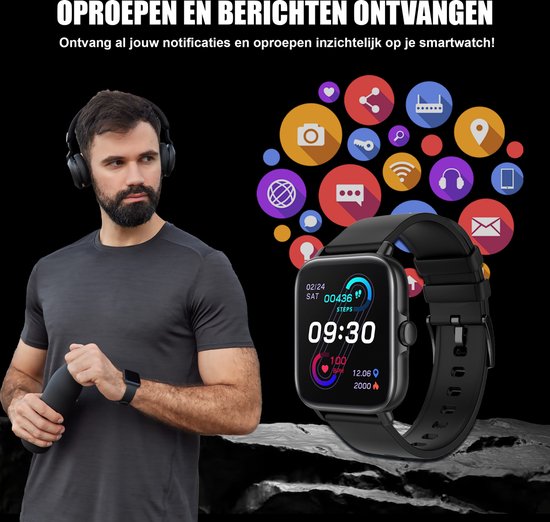 Golden Sound Premium Smartwatch - Männer - Schrittzähler - Schlafmonitor - Herzfrequenzmonitor - Sportmonitore - Geeignet für jeden Laptop und jedes Smartphone- Schwarz